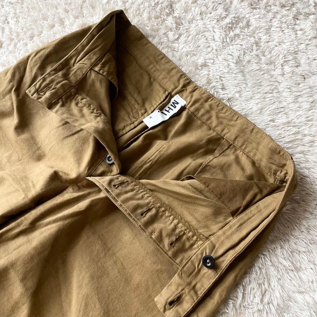 美品 MHL クロップドコットントラウザーズ 3 ブラウン