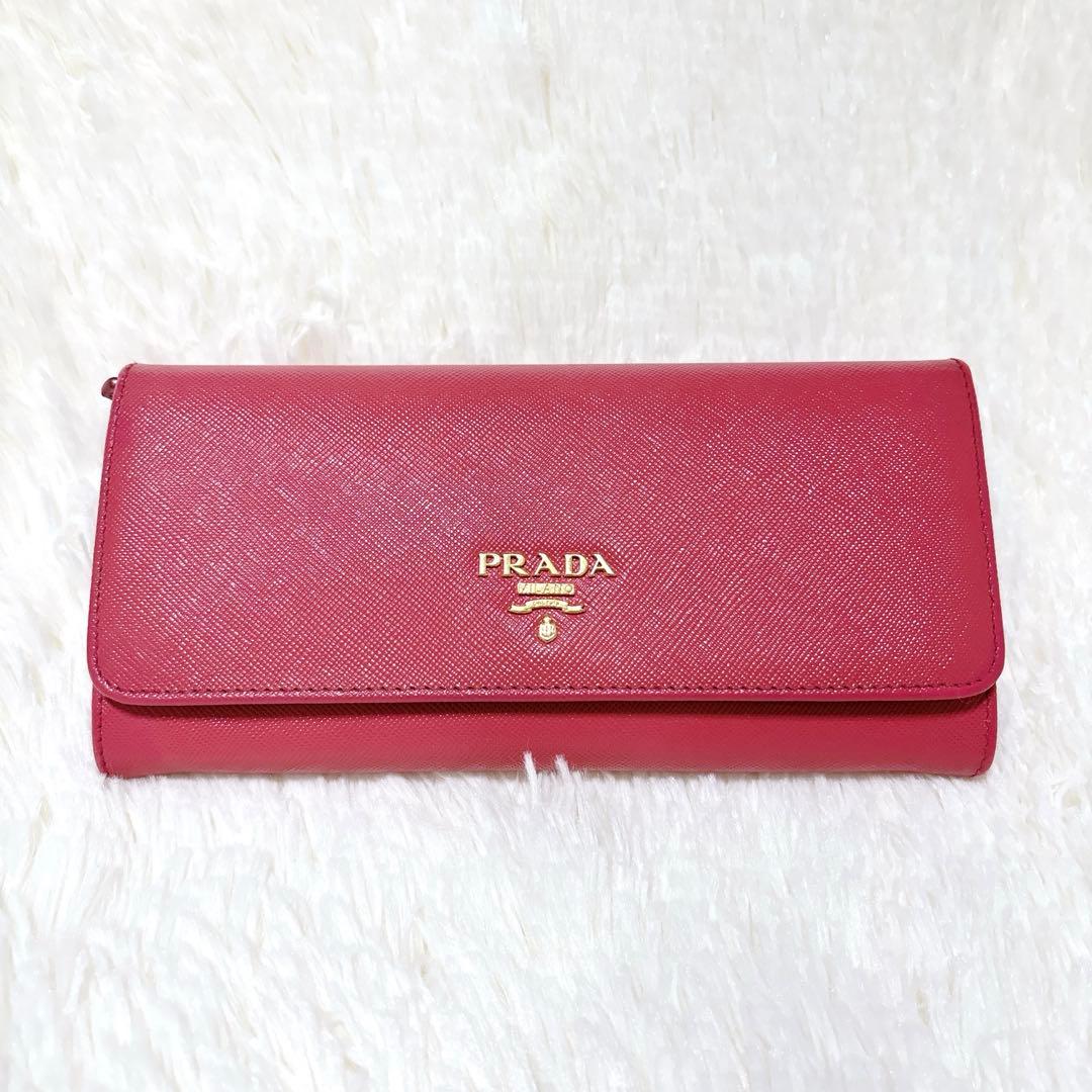 極美品✨プラダ 長財布 サフィアーノ メタルロゴ パスケース付 ピンク フラップ