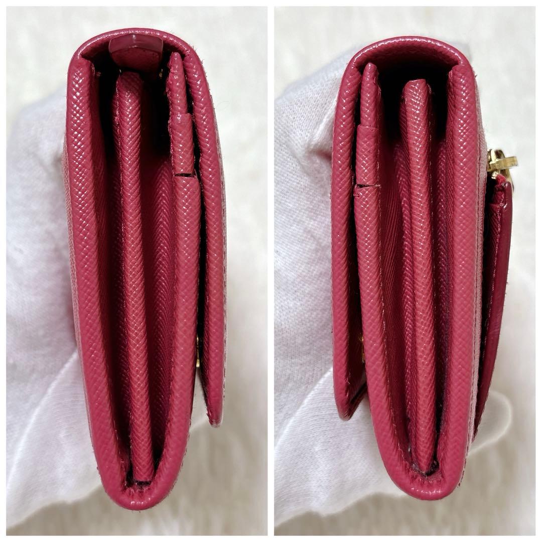 極美品✨プラダ 長財布 サフィアーノ メタルロゴ パスケース付 ピンク フラップ