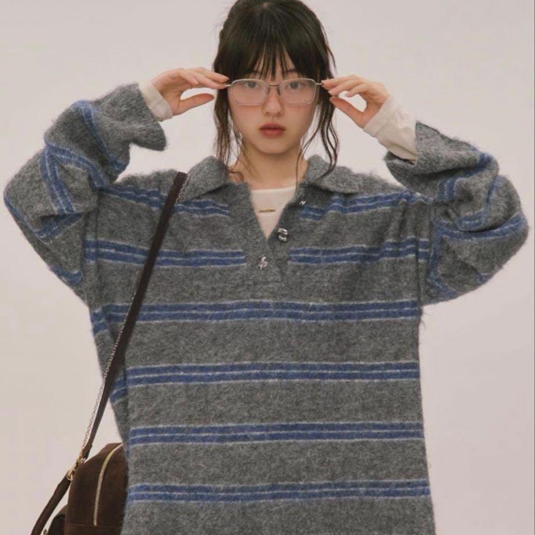 loin nuit ストライプパターンボタンニット ロワンニュイ