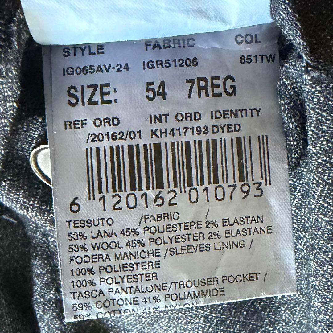 <美品>LARDINI easy wear新ロゴ ダークグレー ウールスーツ54