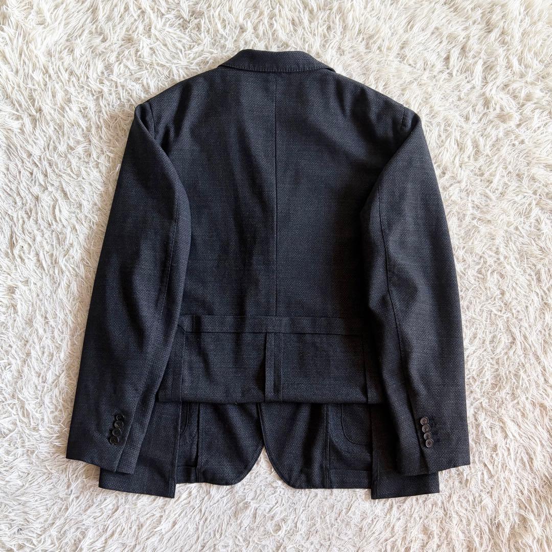 <美品>LARDINI easy wear新ロゴ ダークグレー ウールスーツ54