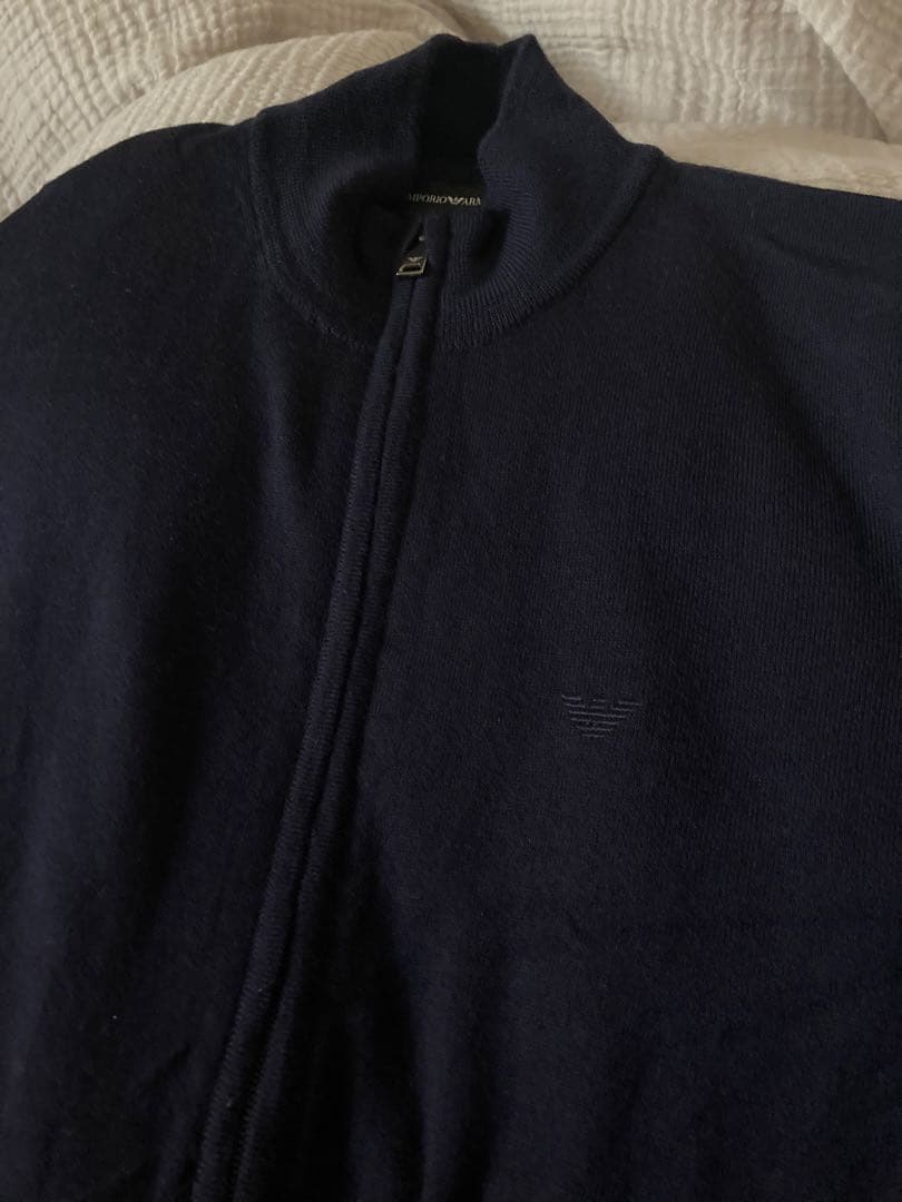 EMPORIO ARMANI ハイゲージ フルジップアップセーター ネイビー L