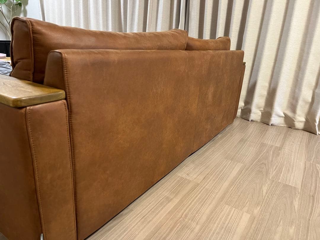 clashgate ブラウンレザー ソファ 木製アームレスト　送料込み