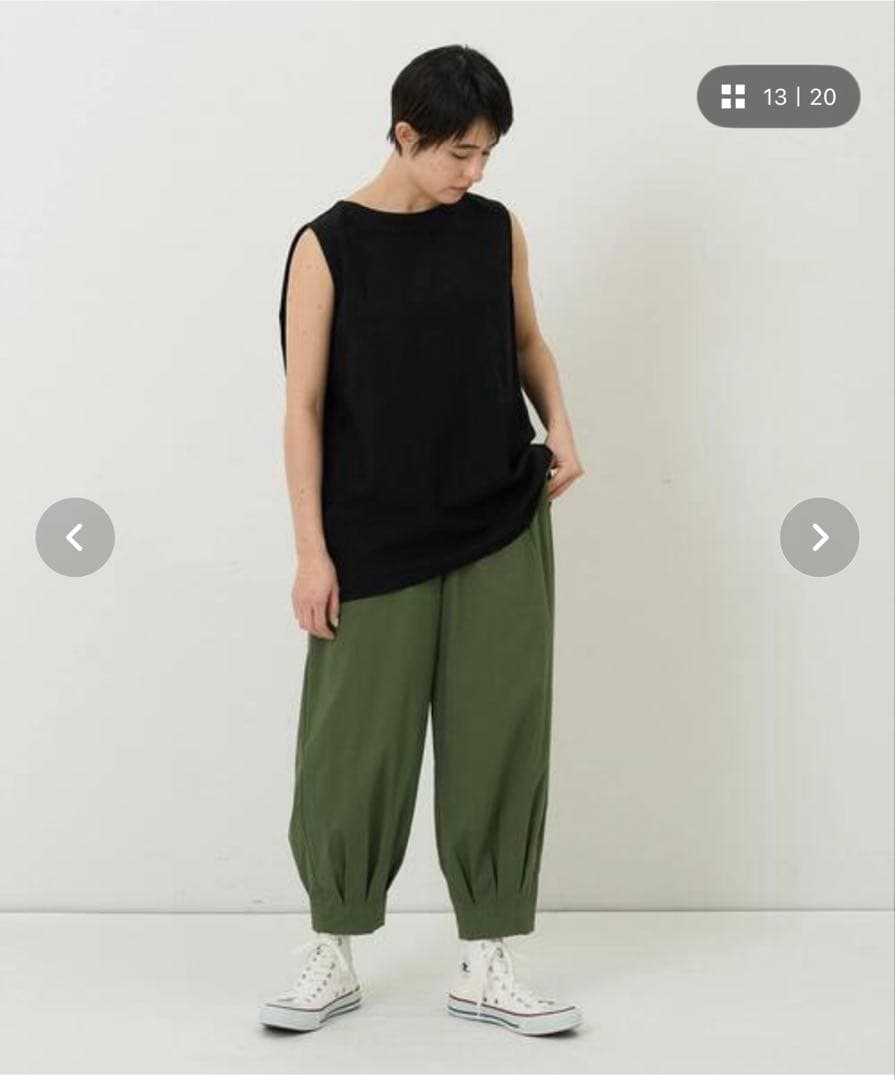 新品タグ付コンジェペイエ ストレッチナローパンツ ウエストゴム＆リボン カーキ