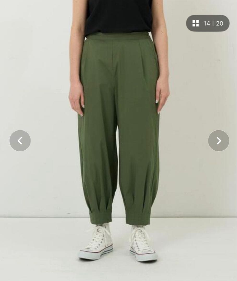 新品タグ付コンジェペイエ ストレッチナローパンツ ウエストゴム＆リボン カーキ