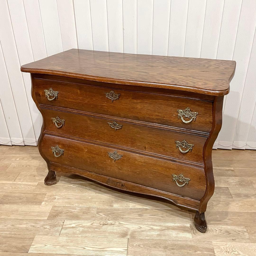 オランダ　3段　チェスト　オーク材　コモード　アンティーク　ヴィンテージ　猫脚