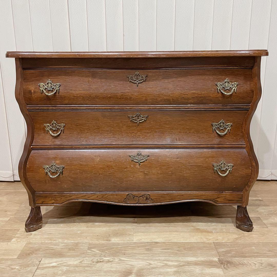 オランダ　3段　チェスト　オーク材　コモード　アンティーク　ヴィンテージ　猫脚