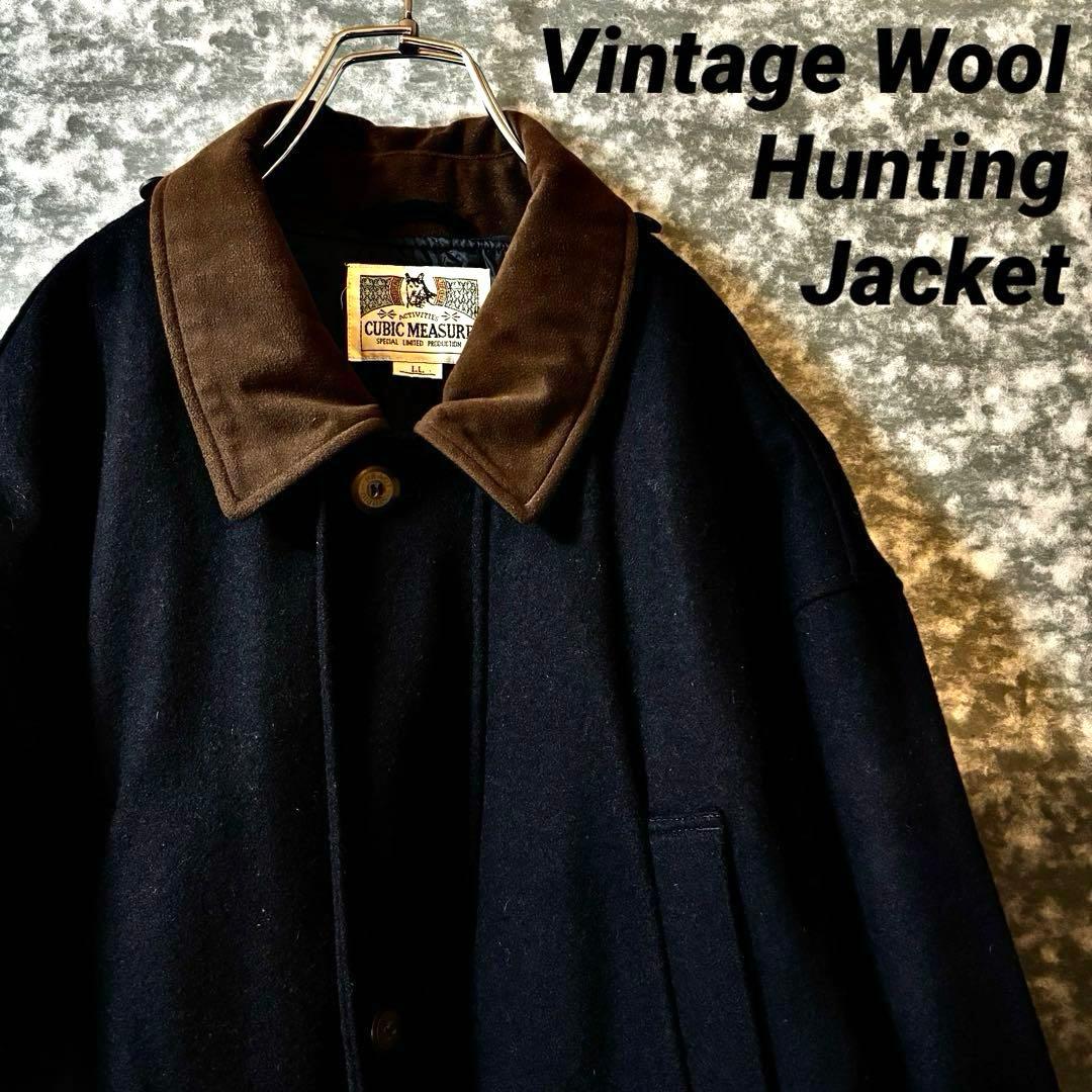 ビンテージ ウール ハンティングジャケット ネイビー 古着 カバーオール