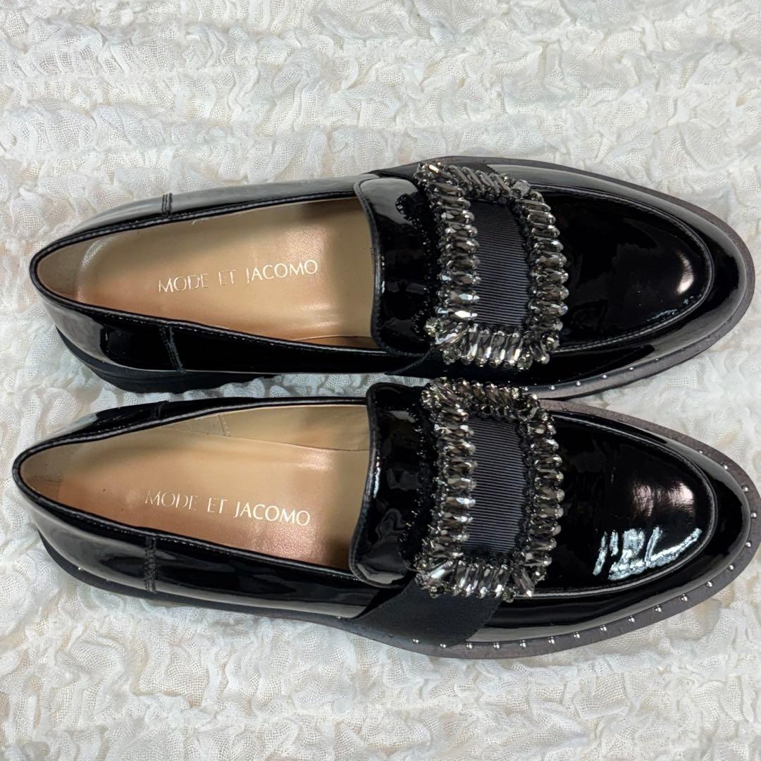 [美品] モードエジャコモ　ビジューバックル　厚底ローファー　黒　23.5