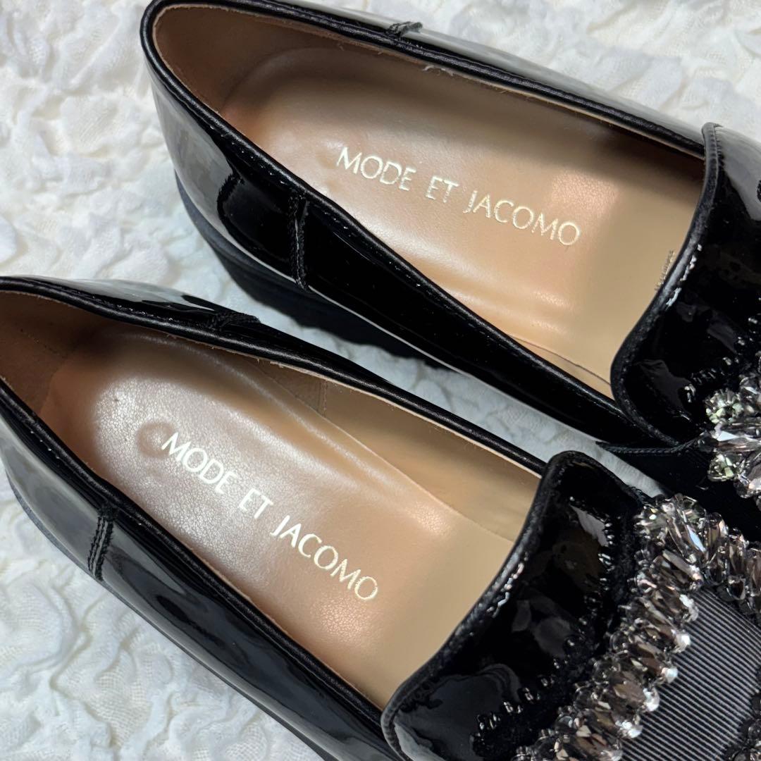 [美品] モードエジャコモ　ビジューバックル　厚底ローファー　黒　23.5