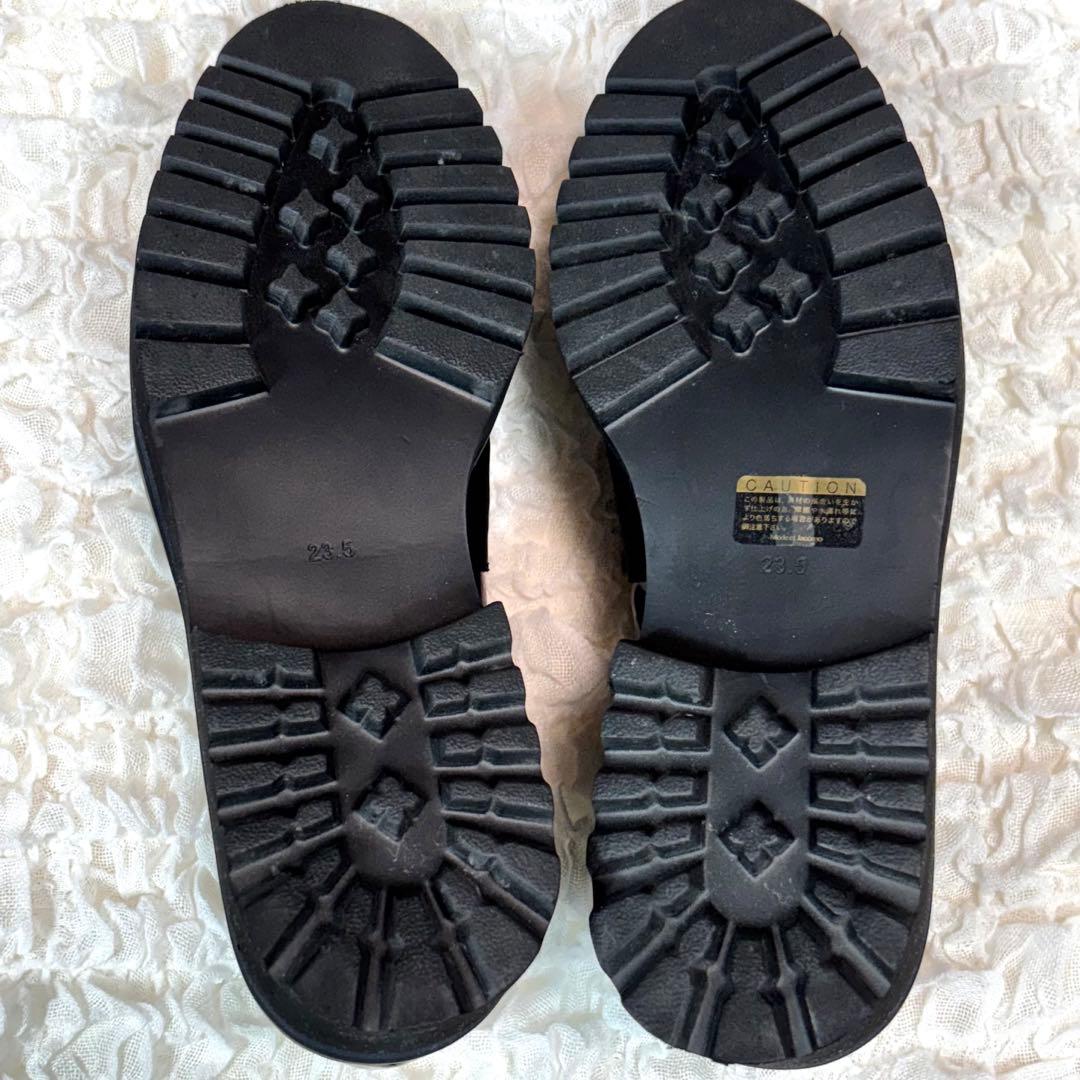 [美品] モードエジャコモ　ビジューバックル　厚底ローファー　黒　23.5
