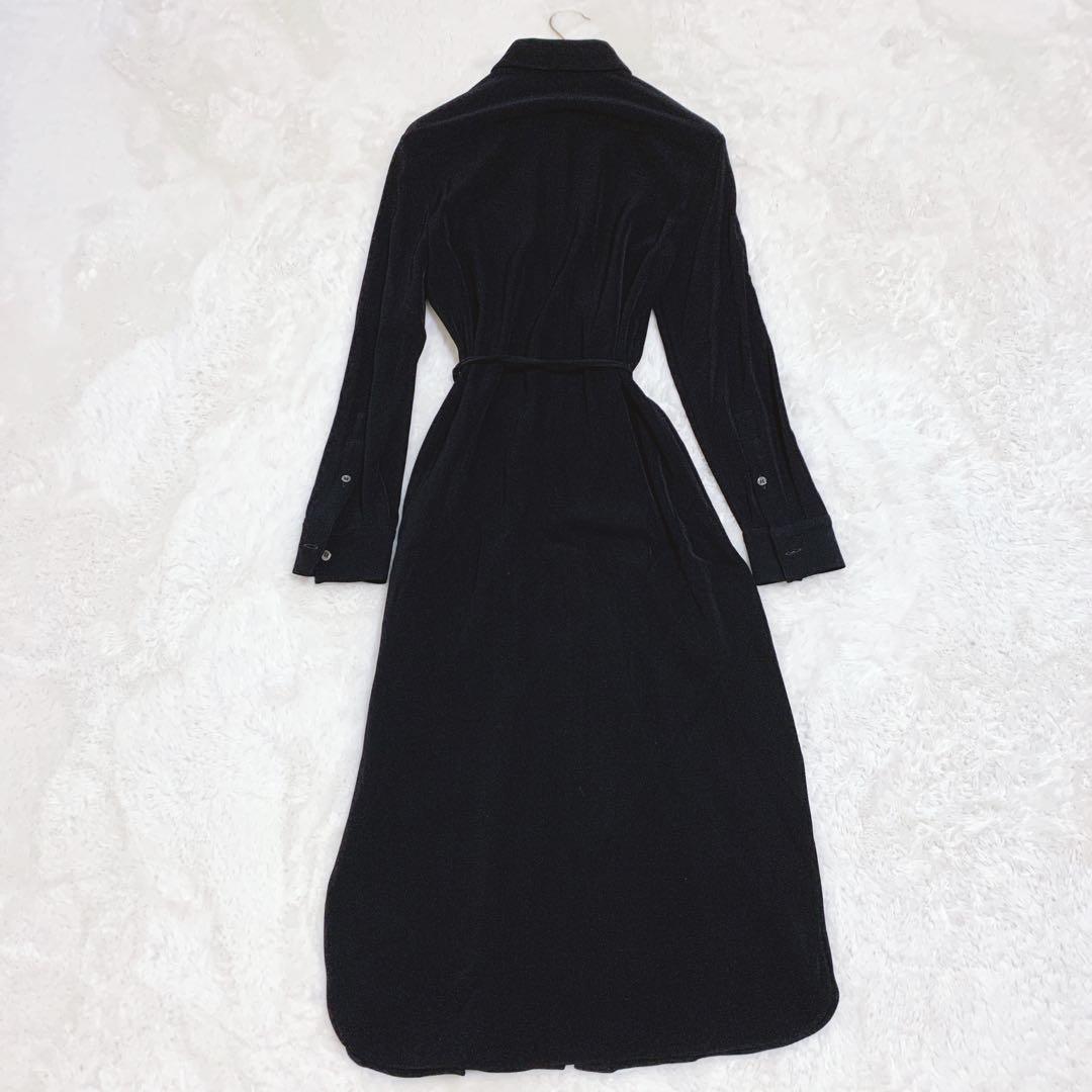 theory セオリー ロングシャツワンピース ベルト ストレッチ ブラック 0