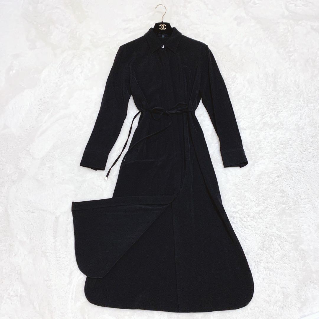 theory セオリー ロングシャツワンピース ベルト ストレッチ ブラック 0