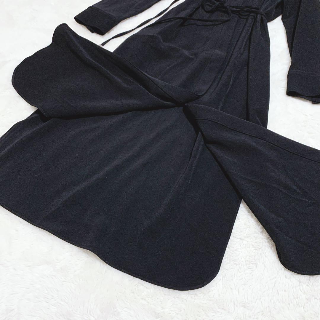 theory セオリー ロングシャツワンピース ベルト ストレッチ ブラック 0