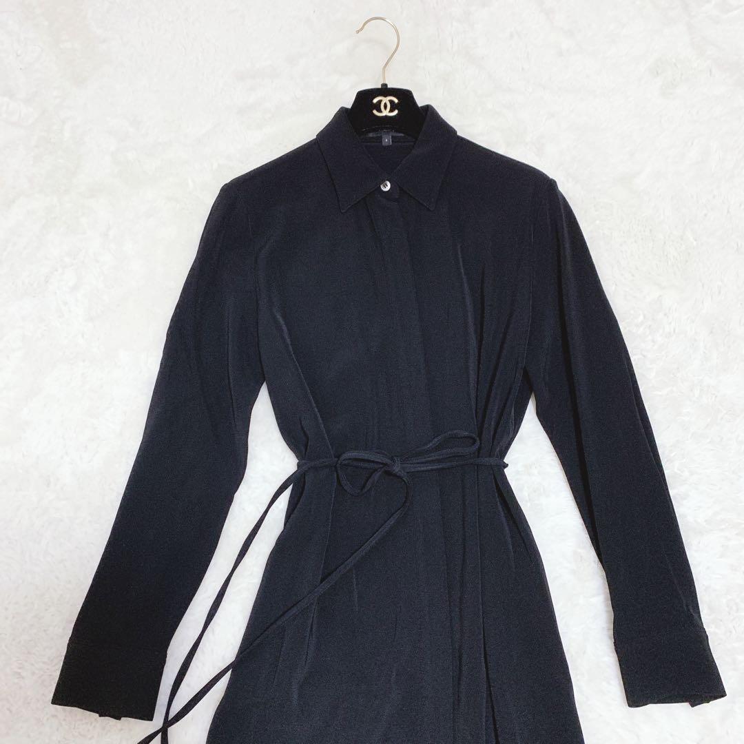 theory セオリー ロングシャツワンピース ベルト ストレッチ ブラック 0