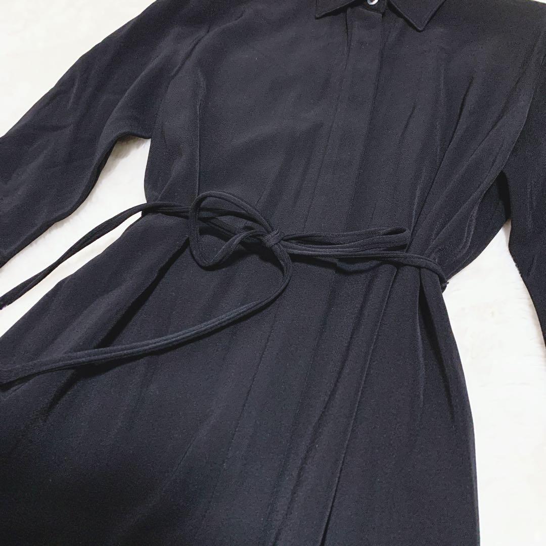 theory セオリー ロングシャツワンピース ベルト ストレッチ ブラック 0