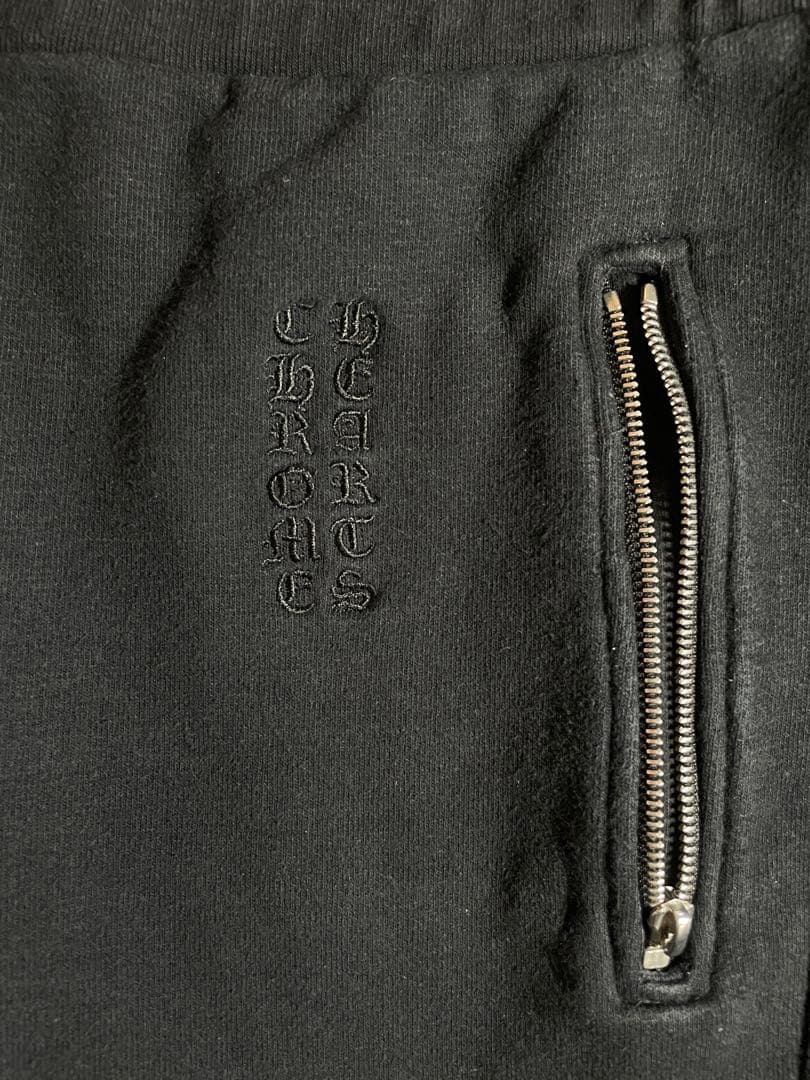 【正規品】クロムハーツ スウェットショート クロスパッチ ジップポケット 黒　L