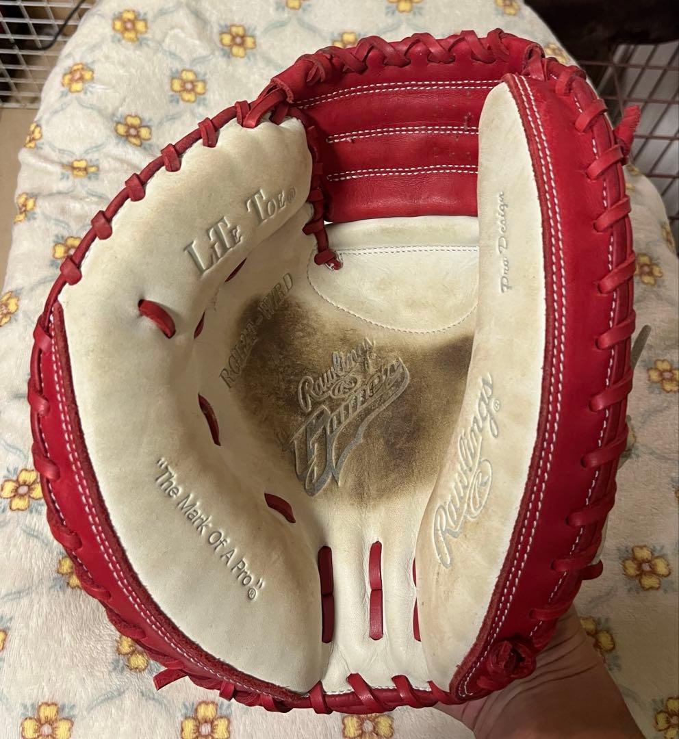 Rawlings 軟式グローブ 左投げ ホワイト/レッド キャッチャーミット