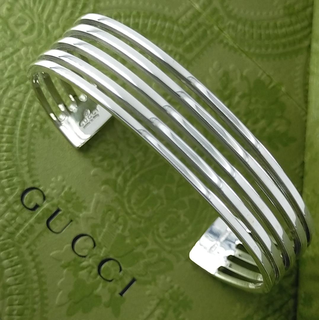 ★SALE★【GUCCI】5連　オープン　ライン　カフ　バングル　1424