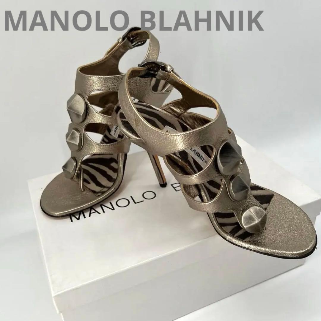 美品✨マノロブラニク ビジュー装飾付き サンダル ミュール ゼブラ 36