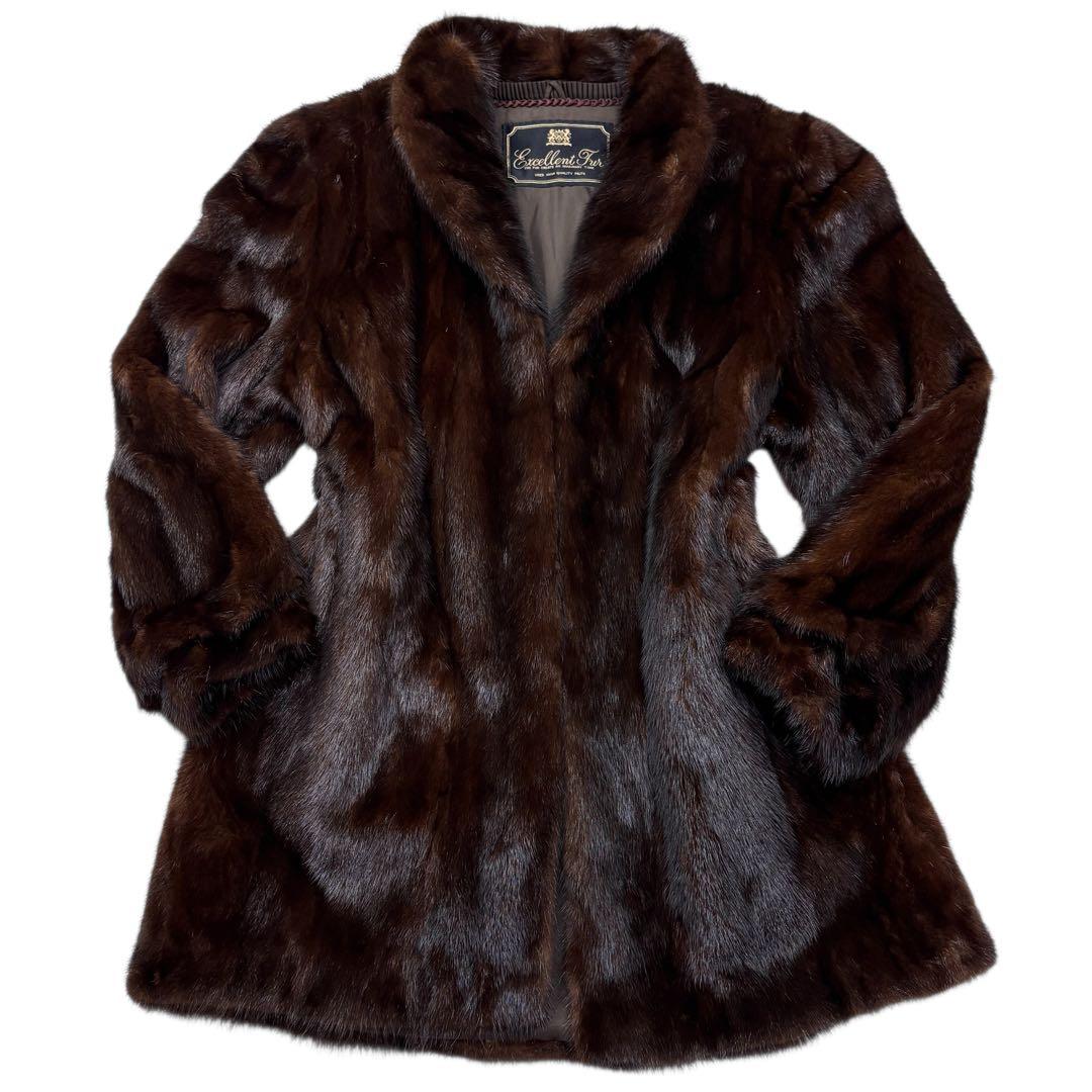 大きいサイズ　毛皮コート　ファーコート　ミンク　ブラウン　13号　XL　毛並み◎