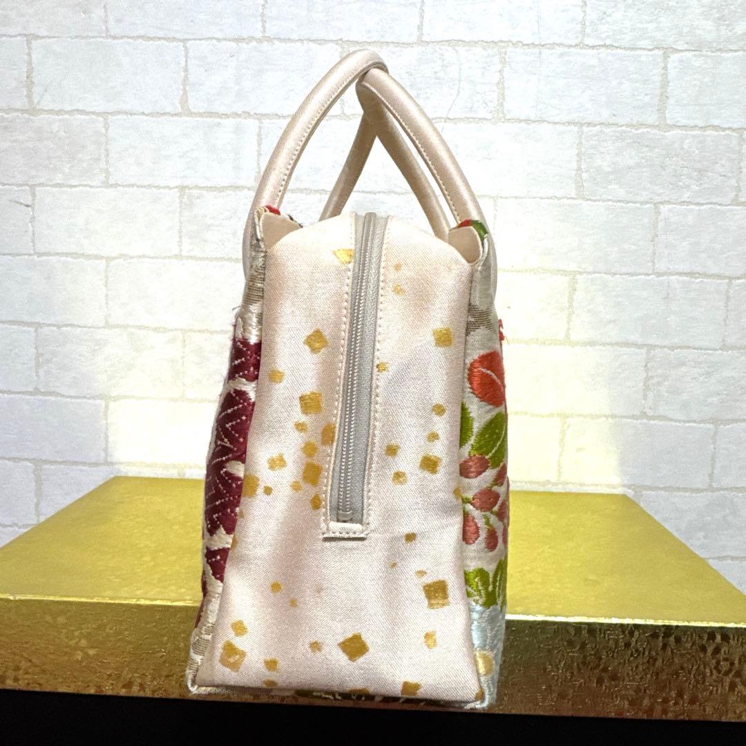 正絹 西陣唐織 大きめ利休バッグ 和装バッグ 金糸 帯地 逸品