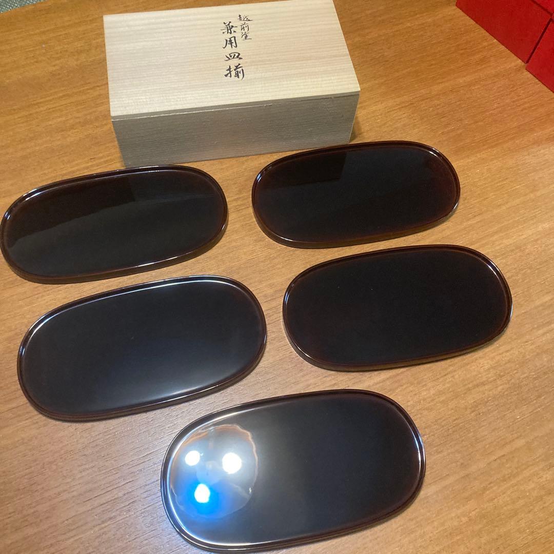 漆器 楕円形皿 5枚セット 木箱入り 越前塗