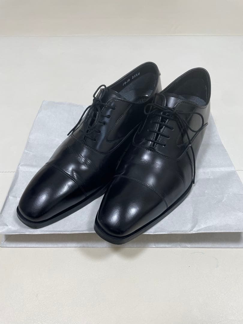 ブラック レザー ストレートチップ ビジネスシューズ