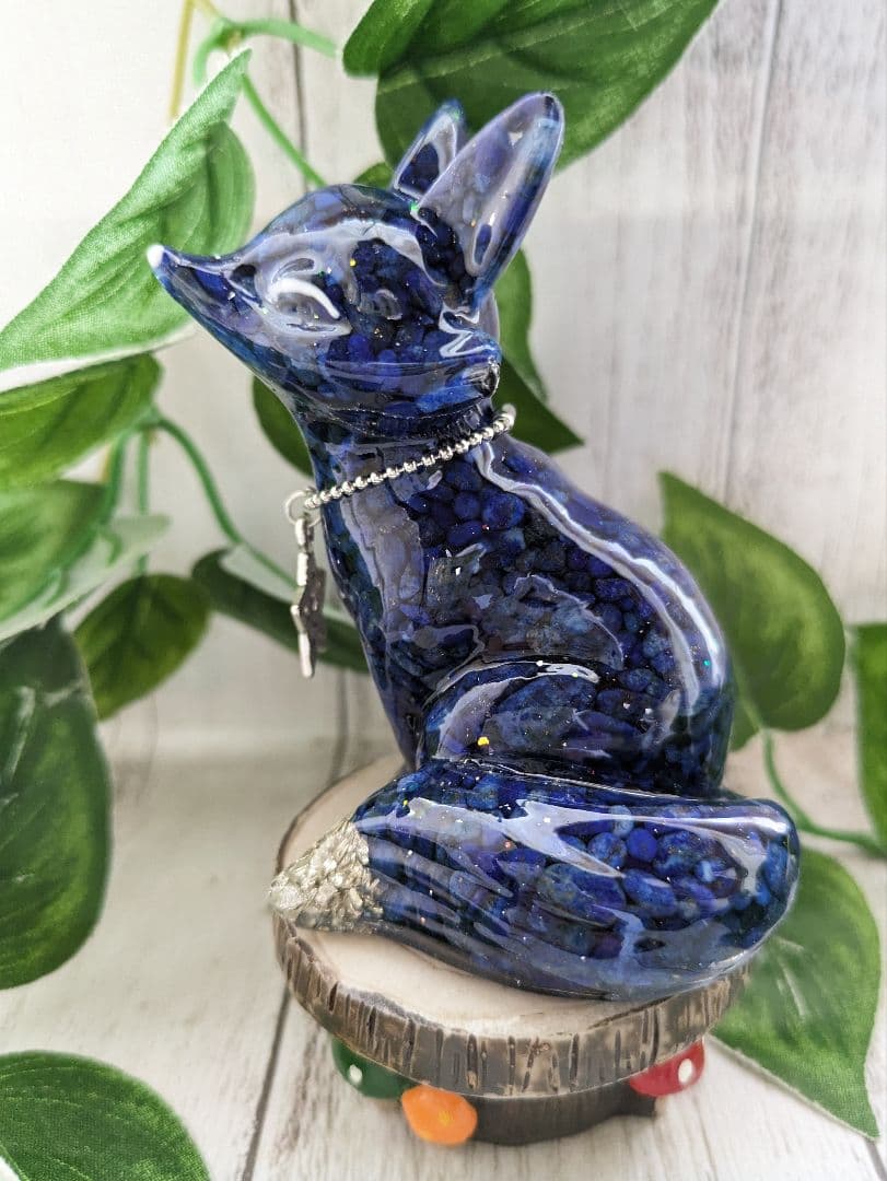 【ひまわり】ラピスラズリのきつねさん形オルゴナイト☆他２点