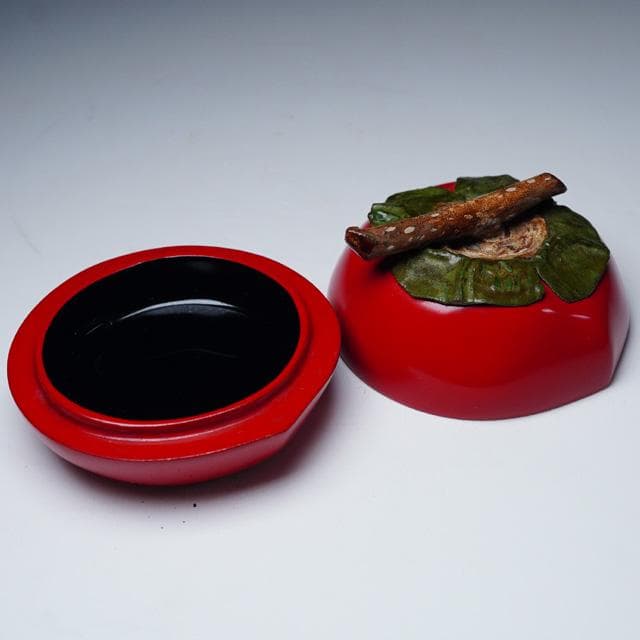 塗師充雅　輪島塗乾漆柿飾香合　共箱　茶道具　漆器
