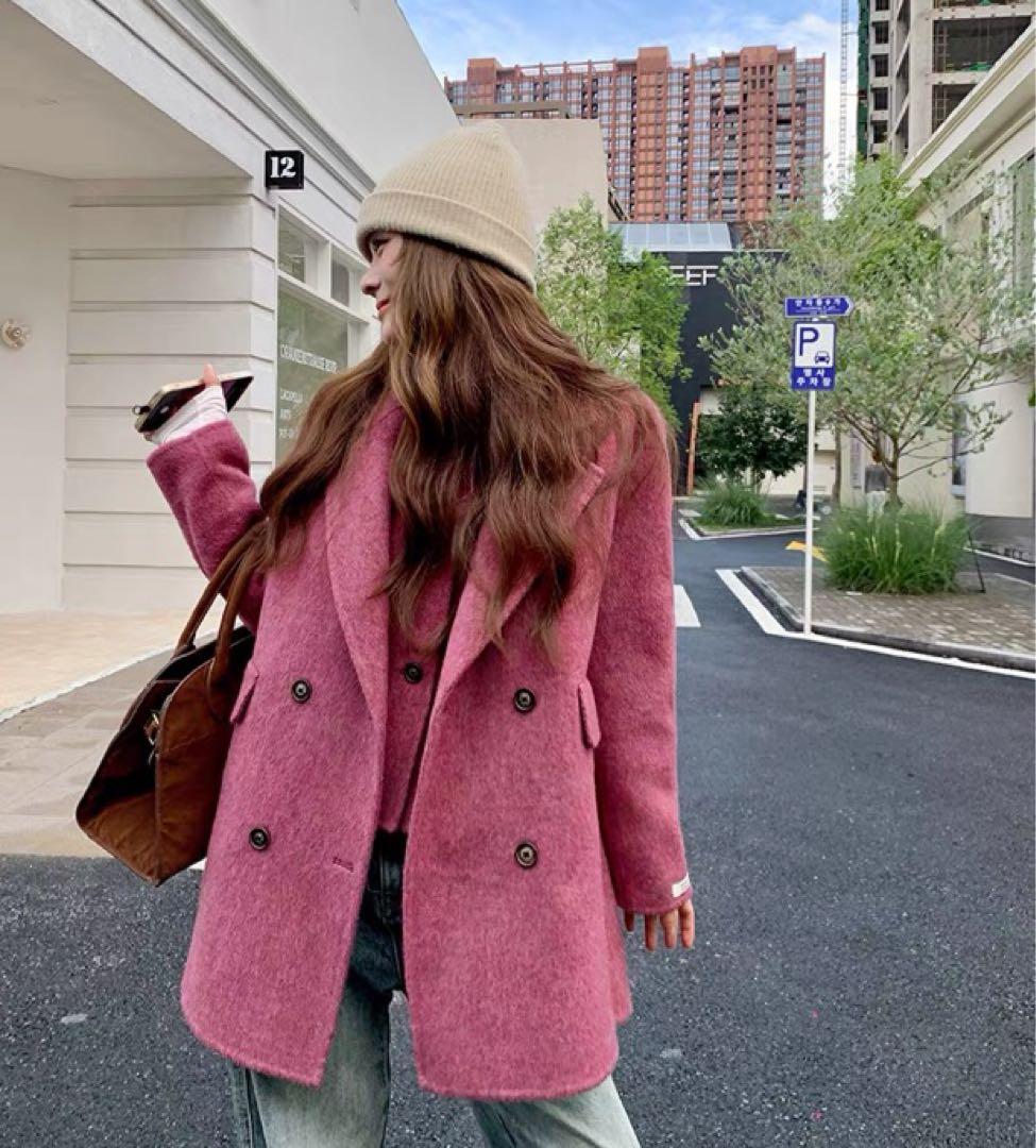 ピンク テーラードジャケット ウール混合