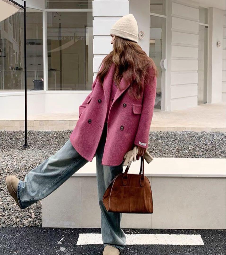 ピンク テーラードジャケット ウール混合