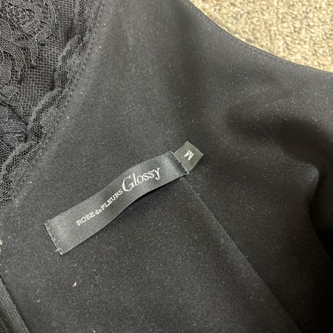 ROBE de FLEURS Glossy 総レース×シアー切り替えドレス