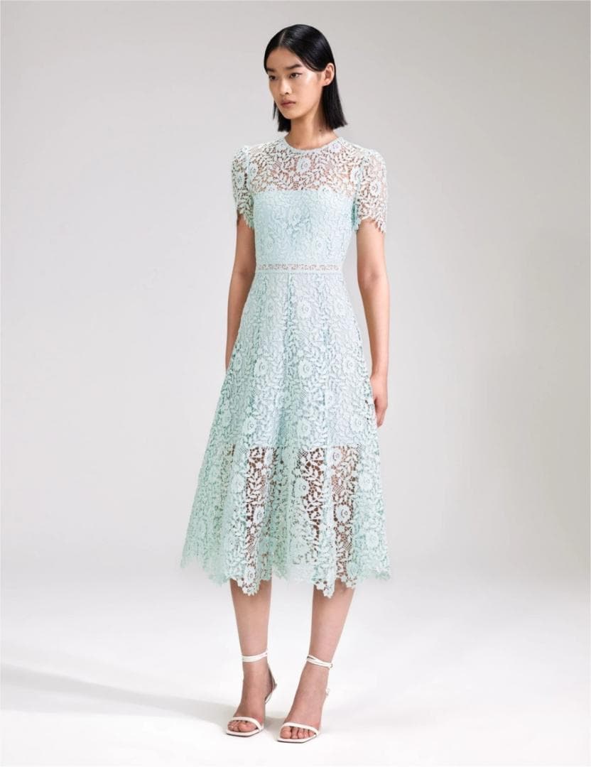 め*ん様 セルフポートレイト ワンピース 花柄 レース 刺繍 グリーン UK8