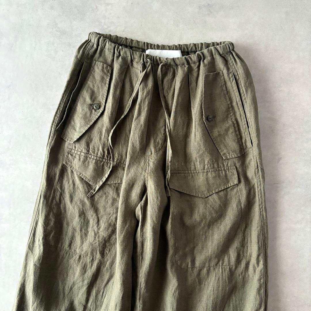 定番人気　TICCA　ティッカ　リネン　カーゴパンツ　麻100%　ウエストゴム