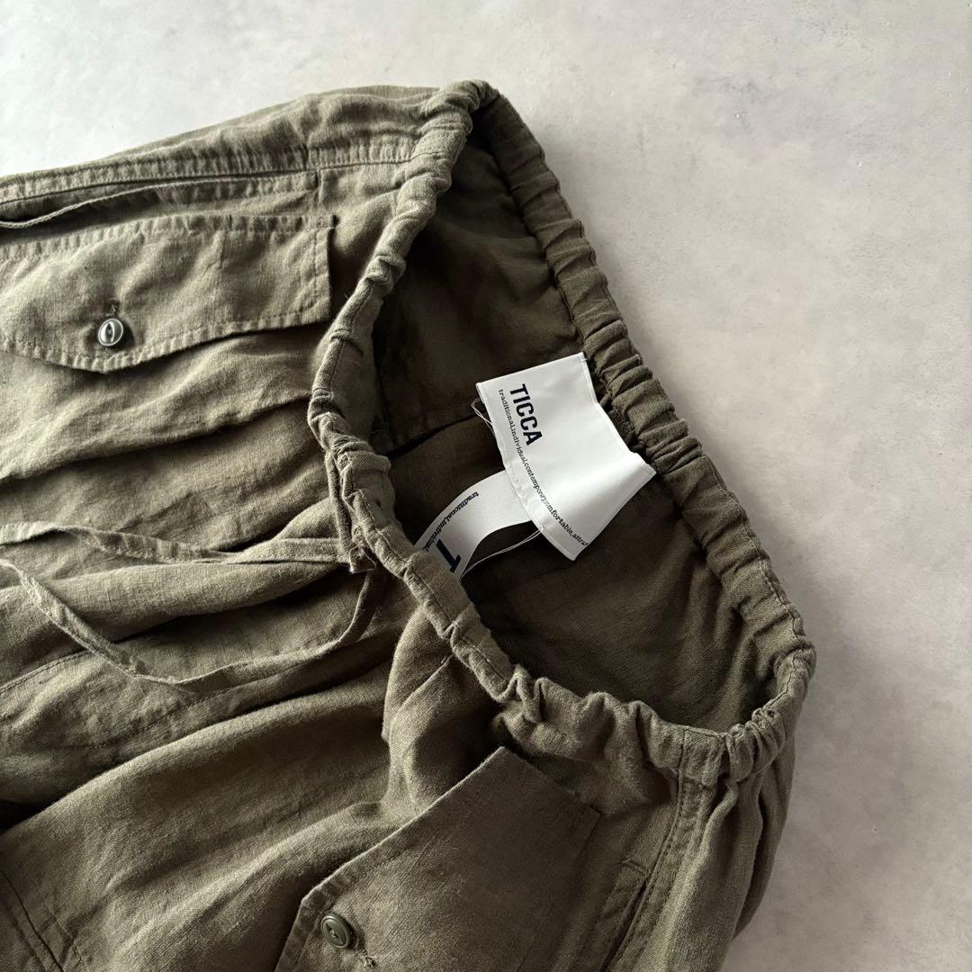 定番人気　TICCA　ティッカ　リネン　カーゴパンツ　麻100%　ウエストゴム