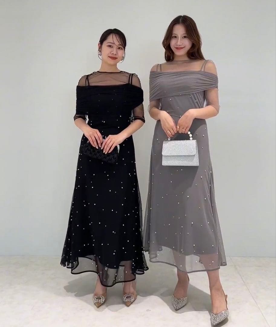 【leja】 】2WAYチュールトップスパールAラインドレスワンピース2点セット