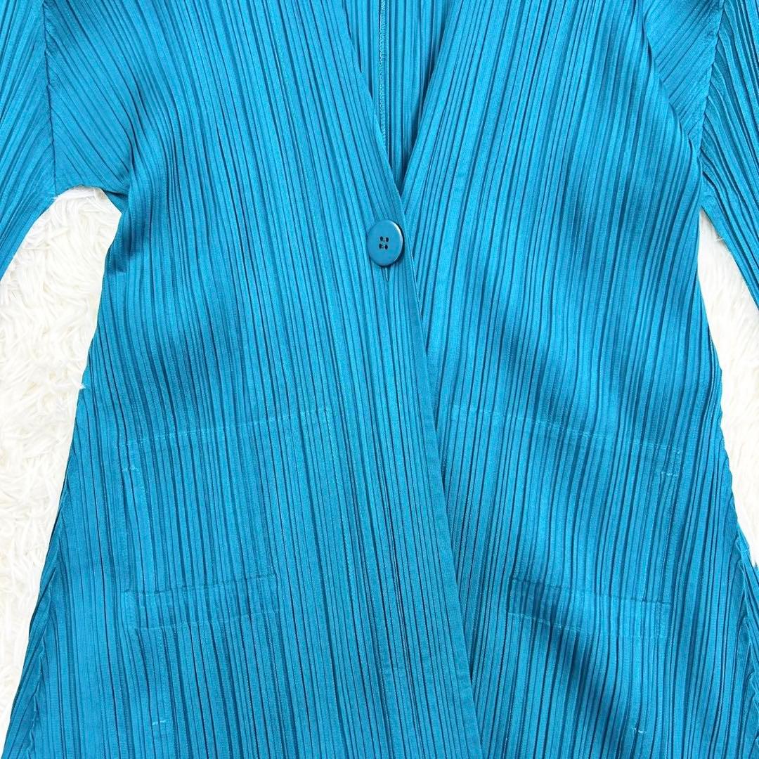 美品　プリーツプリーズ　ロングカーディガン　羽織り　長袖　軽量　ブルー系　3