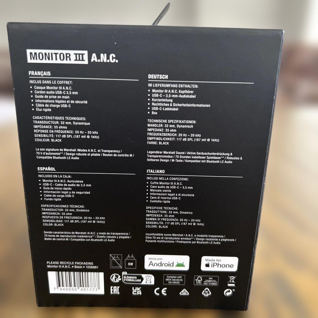 【正規品】Marshall Monitor III A.N.C. ブラック