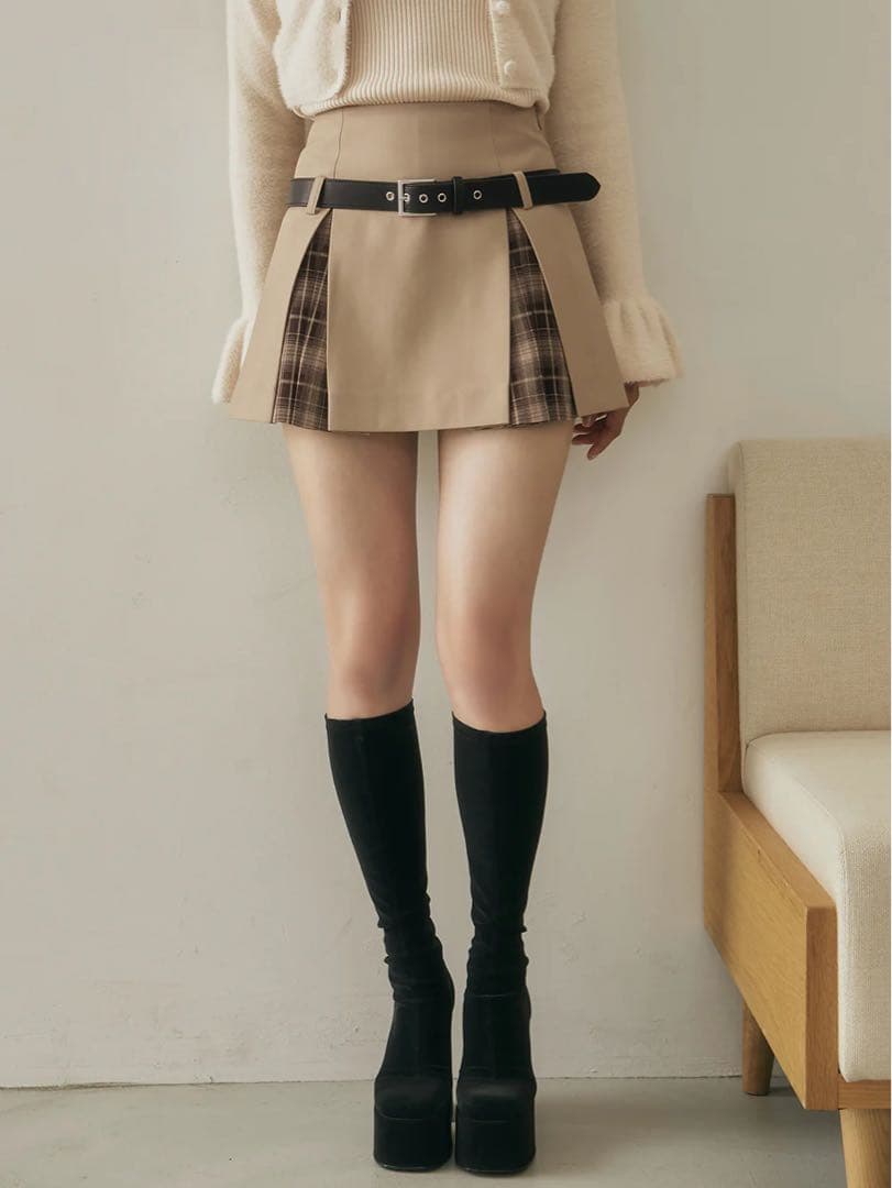 Darich ダーリッチ チェックドッキングミニスカート BEG Sサイズ