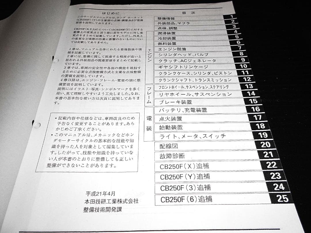 最終版！ホンダ　 ホーネット250 〔MC31〕サービスマニュアル　追補多数あり