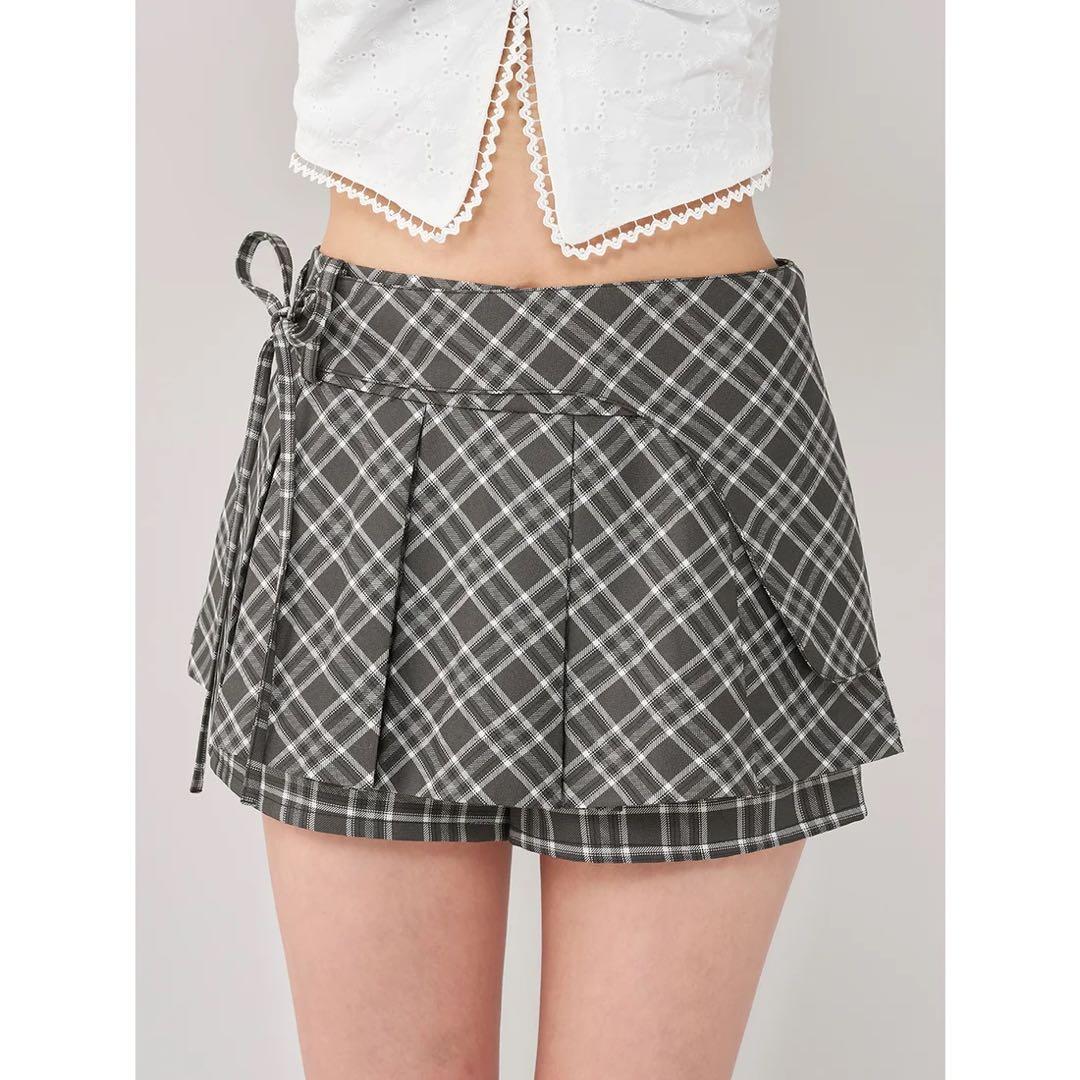 新品タグ付き ダーリッチ チェックスカートライクショートパンツ S ブラウン