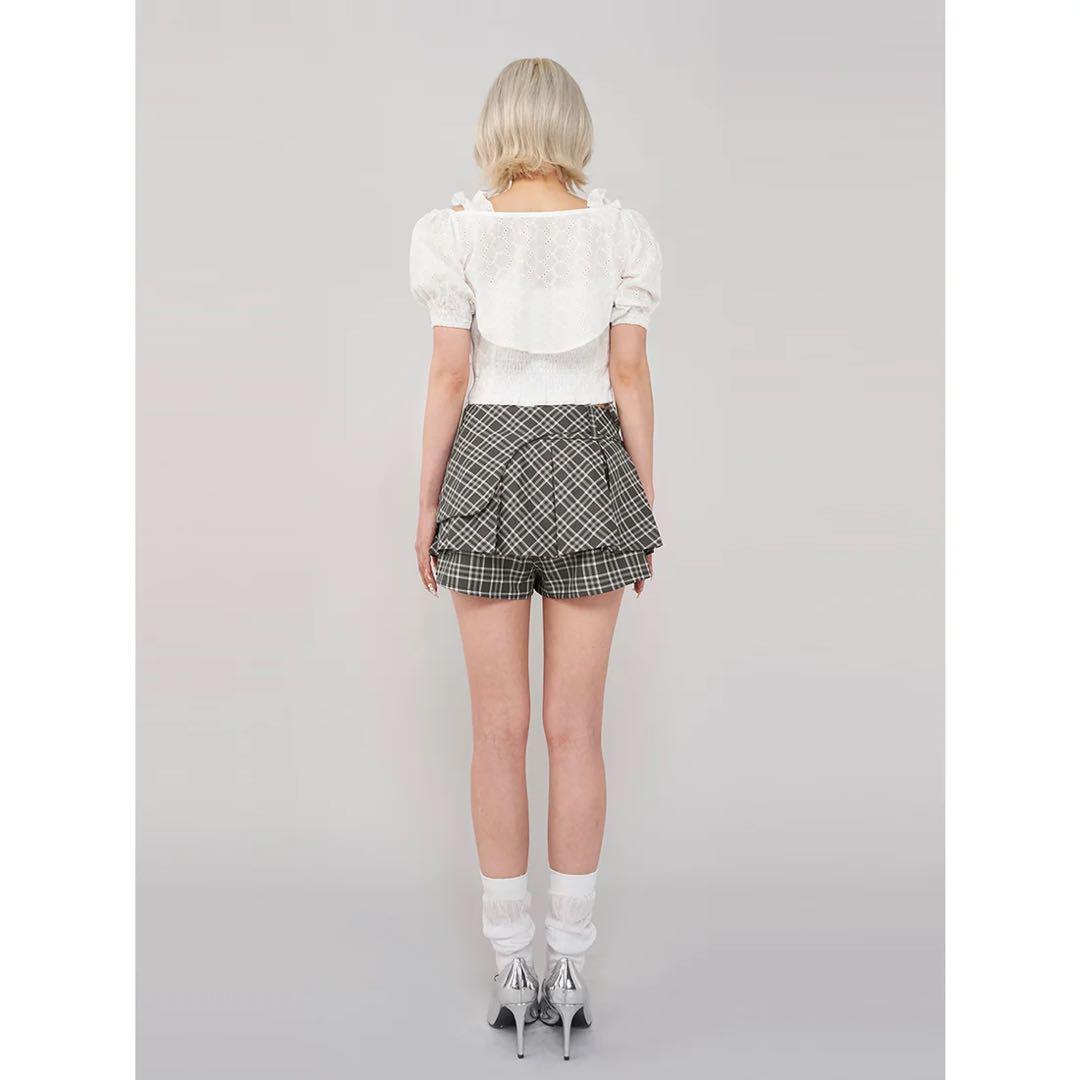 新品タグ付き ダーリッチ チェックスカートライクショートパンツ S ブラウン