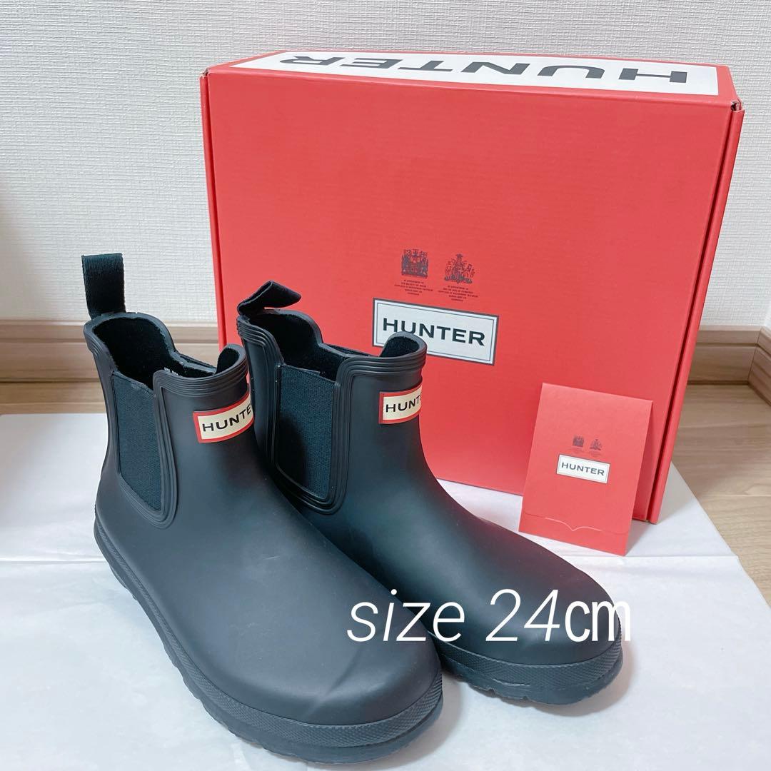 新品 HUNTER チェルシーブーツ 黒 ショートレインブーツ