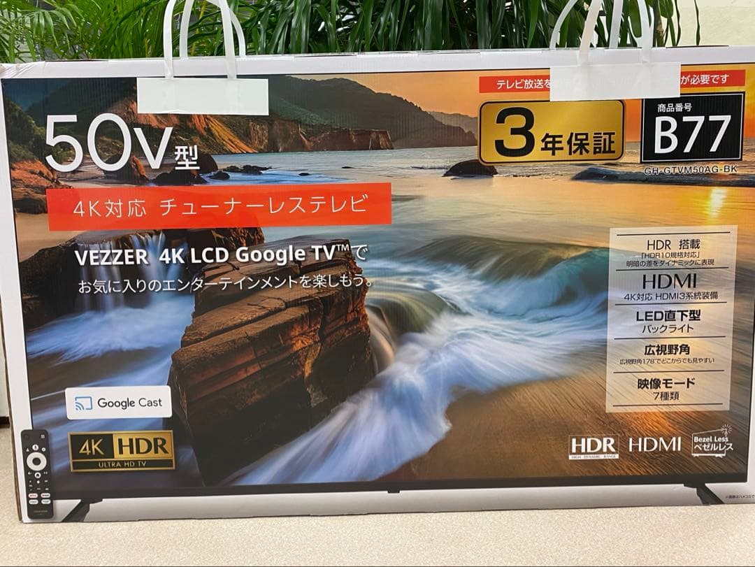3-2885 VEZZER 50V型 4K対応 チューナーレステレビ