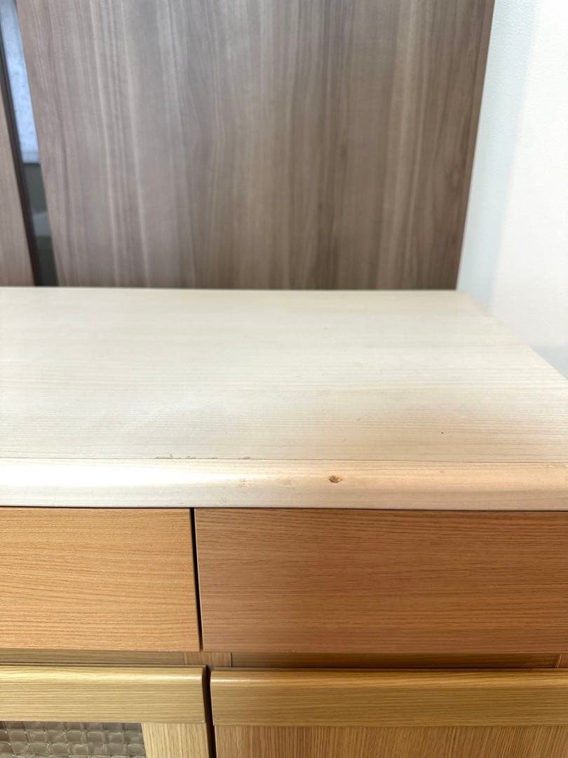 【モモコ】食器棚 ナチュラルウッド(キャスター付き)