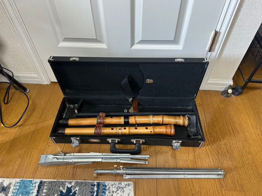 K*♪様 尺八本体 竹製 二本セット ケース付き　(注意)1本ヒビ割れあり※値下