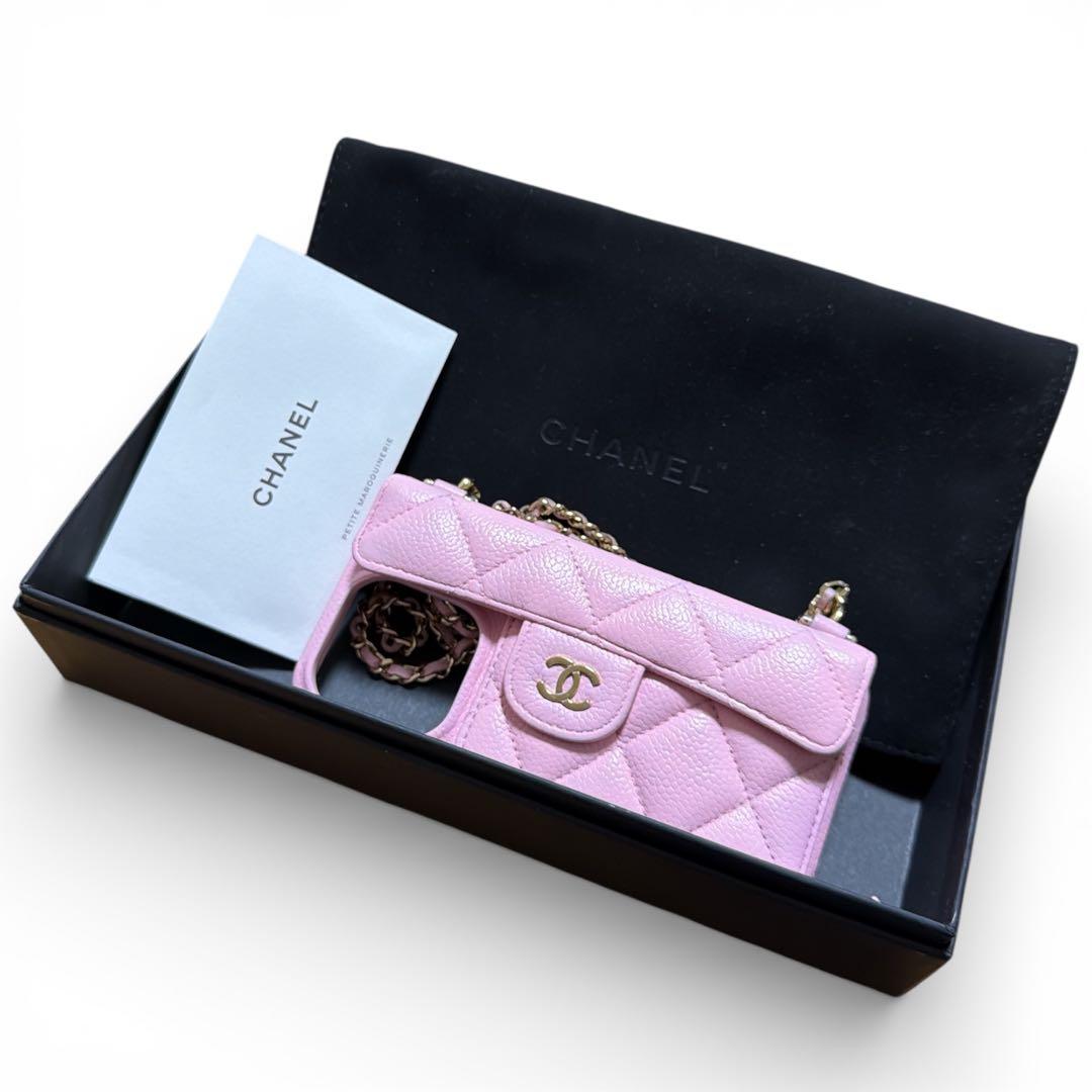 【CHANEL】シャネルiPhone14proケース☆マトラッセ キャビアスキン