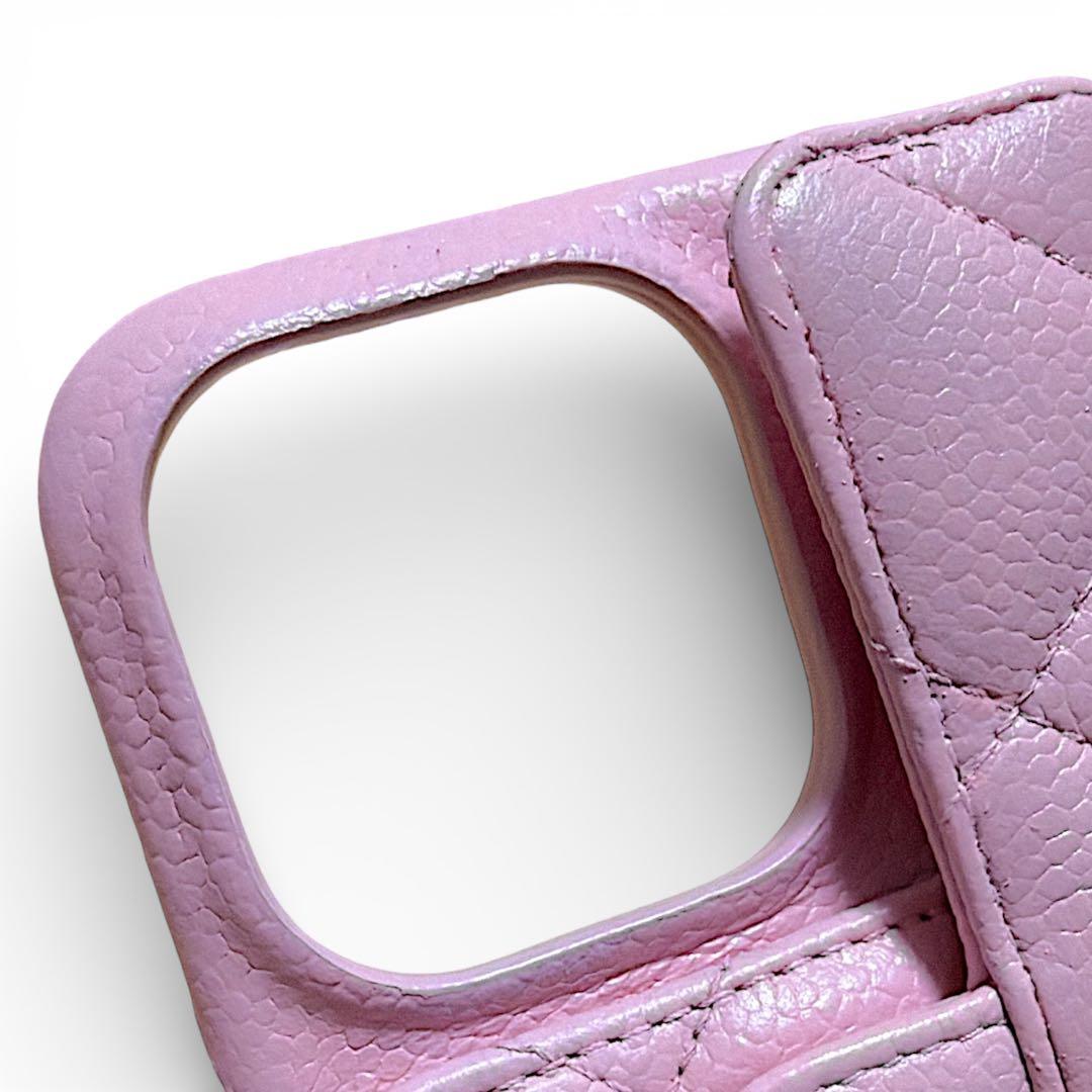 【CHANEL】シャネルiPhone14proケース☆マトラッセ キャビアスキン